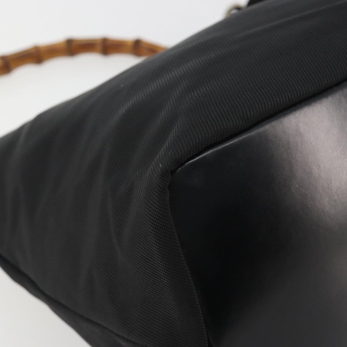 GUCCI Bamboo Hand Bag Nylon Black Silver Auth ep15413