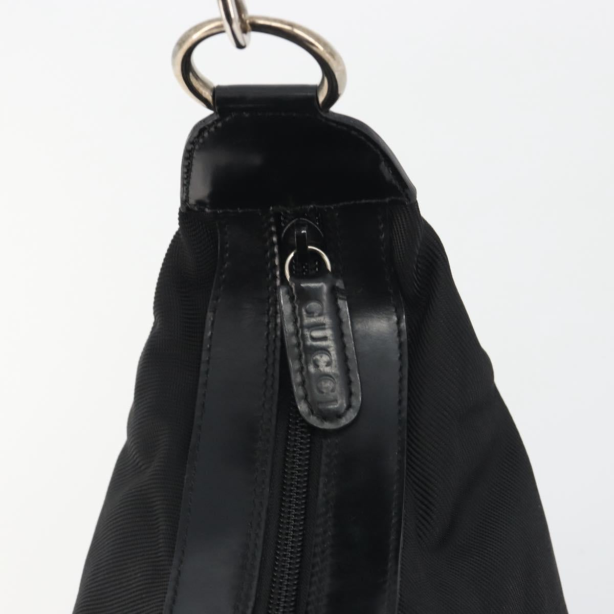 GUCCI Bamboo Hand Bag Nylon Black Silver Auth ep15413