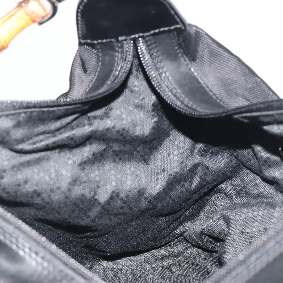 GUCCI Bamboo Hand Bag Nylon Black Silver Auth ep15413