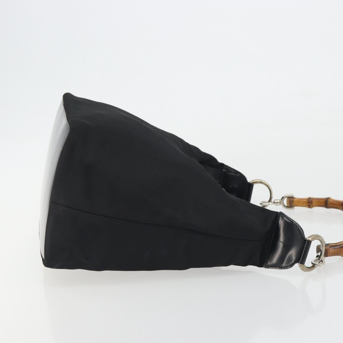 GUCCI Bamboo Hand Bag Nylon Black Silver Auth ep15413