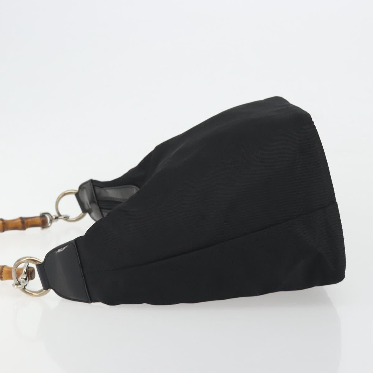 GUCCI Bamboo Hand Bag Nylon Black Silver Auth ep15413
