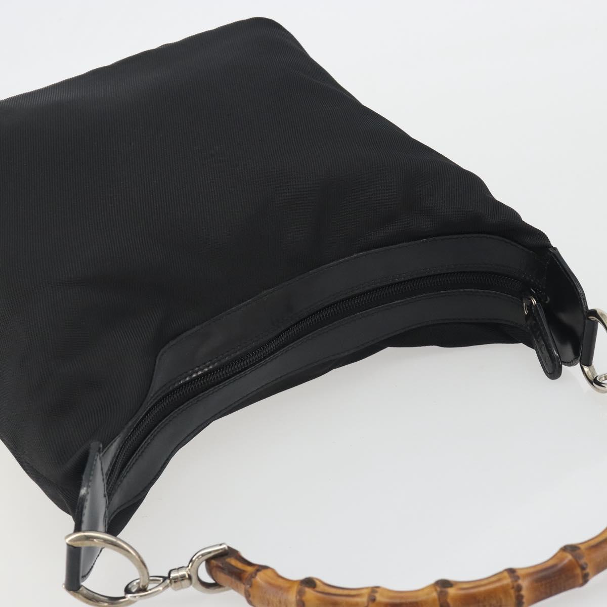 GUCCI Bamboo Hand Bag Nylon Black Silver Auth ep15413