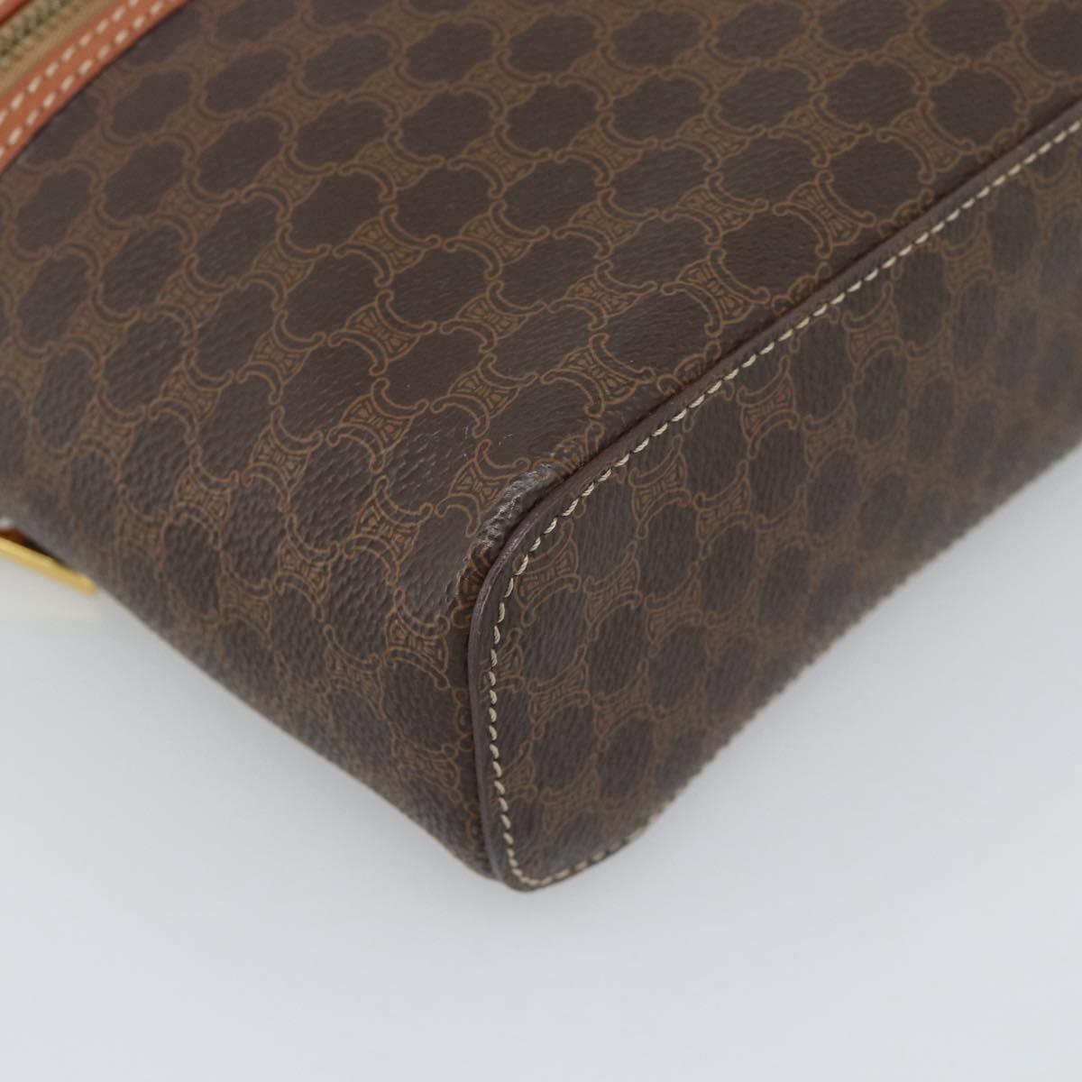 CELINE Macadam Vanity Cosmetic Pouch PVC Leather Brown Gold Tone Auth ep15416
