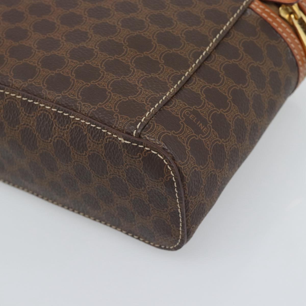 CELINE Macadam Vanity Cosmetic Pouch PVC Leather Brown Gold Tone Auth ep15416
