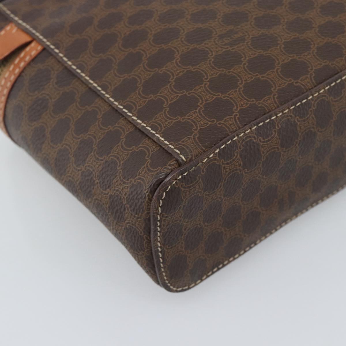 CELINE Macadam Vanity Cosmetic Pouch PVC Leather Brown Gold Tone Auth ep15416