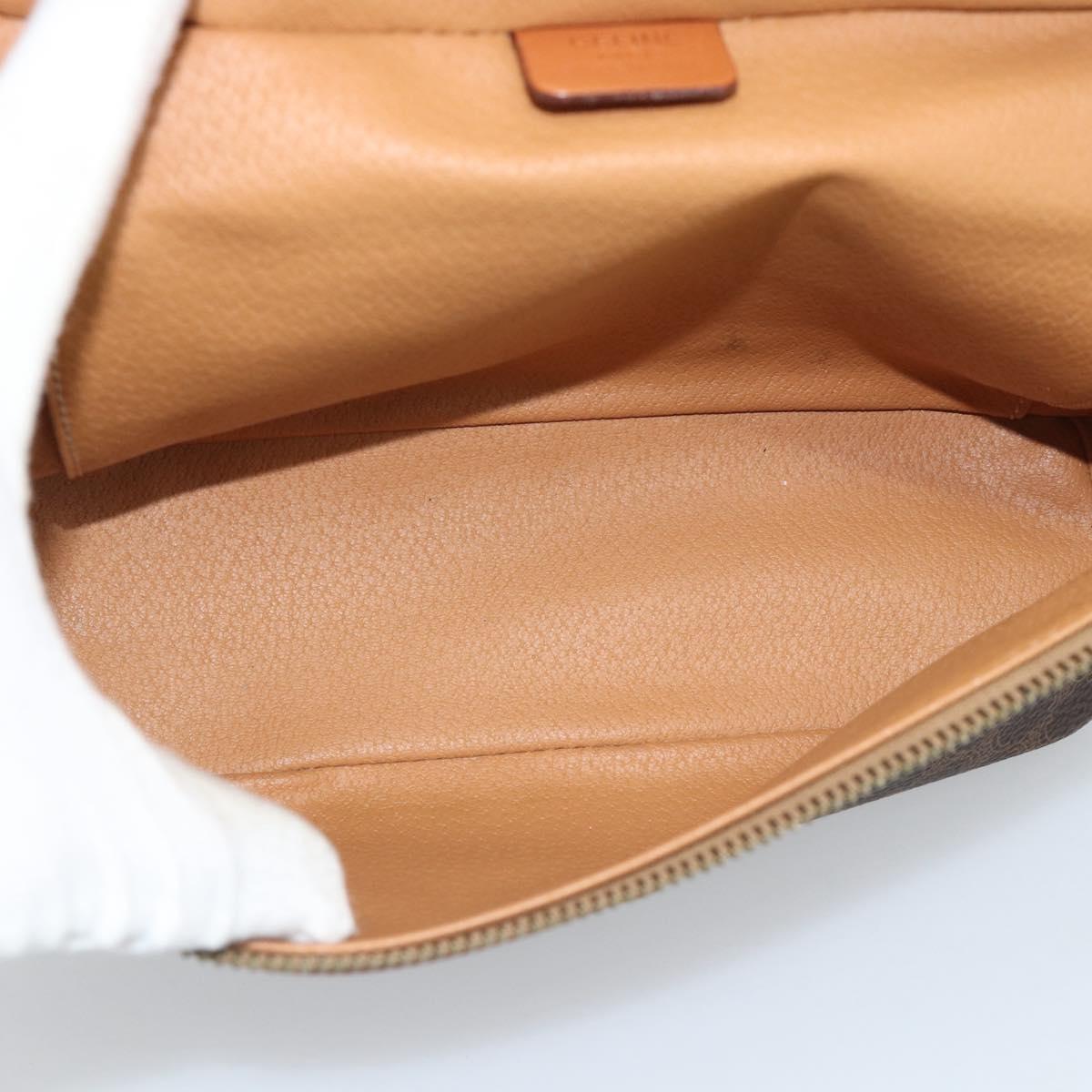 CELINE Macadam Vanity Cosmetic Pouch PVC Leather Brown Gold Tone Auth ep15416
