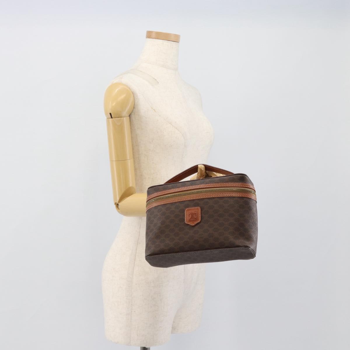 CELINE Macadam Vanity Cosmetic Pouch PVC Leather Brown Gold Tone Auth ep15416