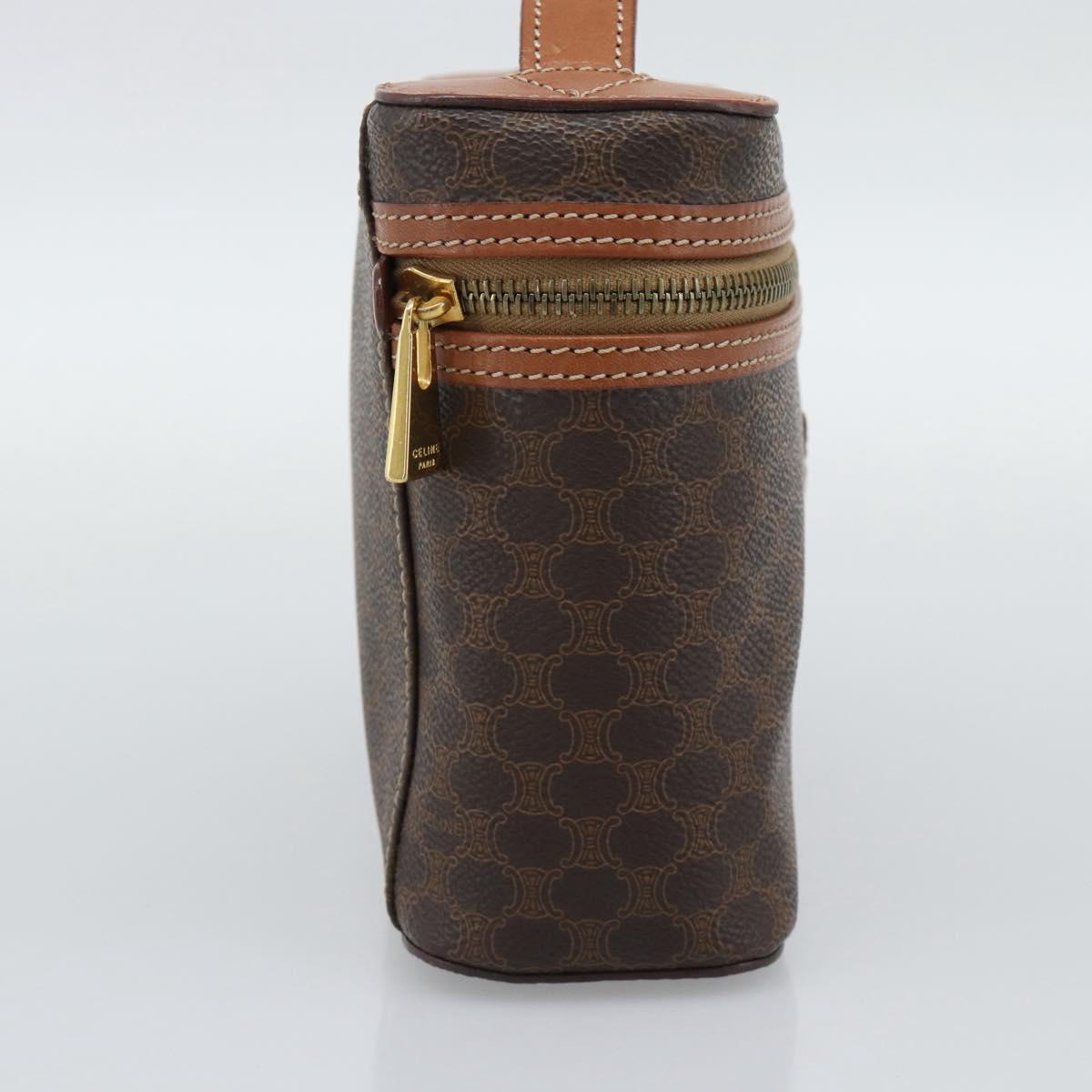 CELINE Macadam Vanity Cosmetic Pouch PVC Leather Brown Gold Tone Auth ep15416