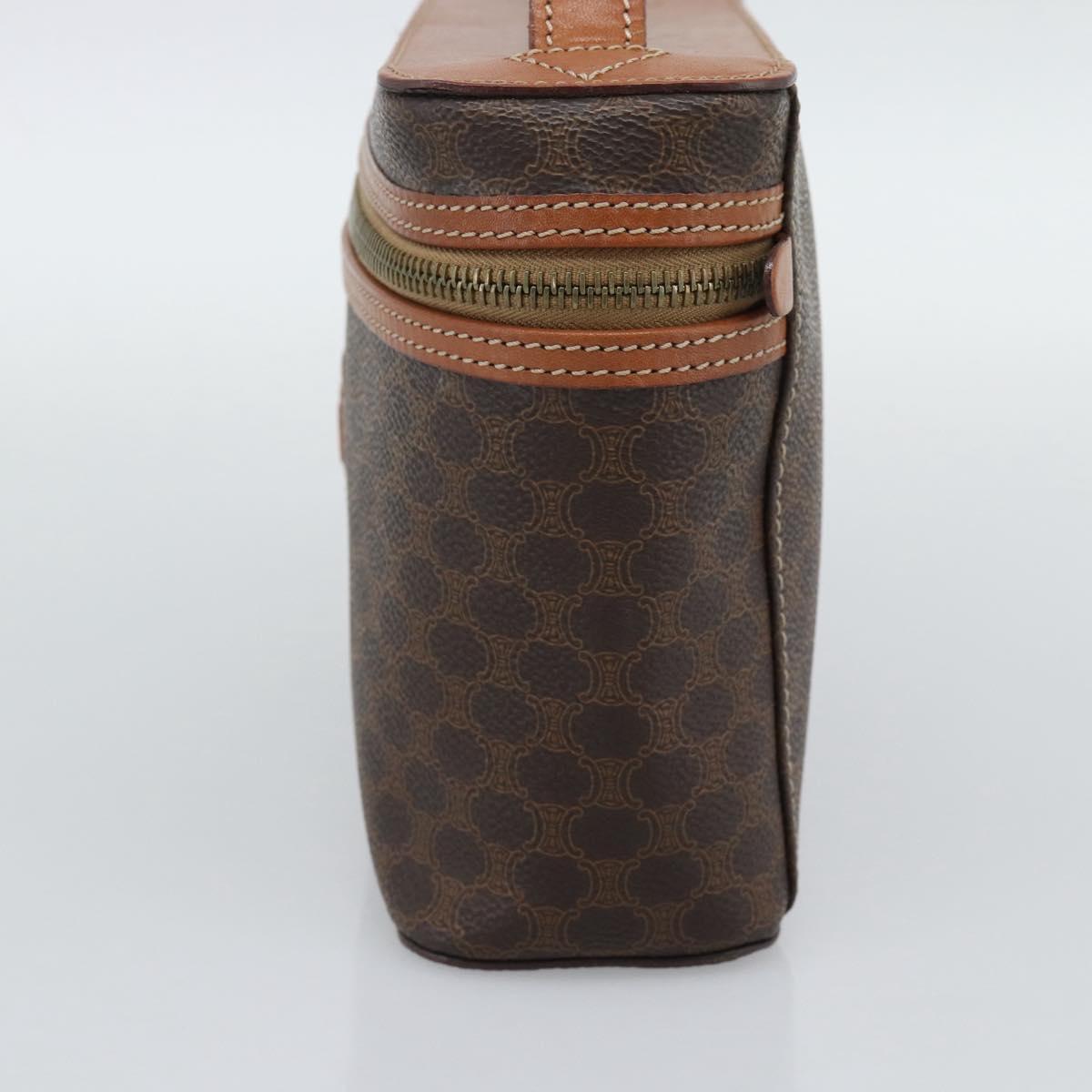 CELINE Macadam Vanity Cosmetic Pouch PVC Leather Brown Gold Tone Auth ep15416