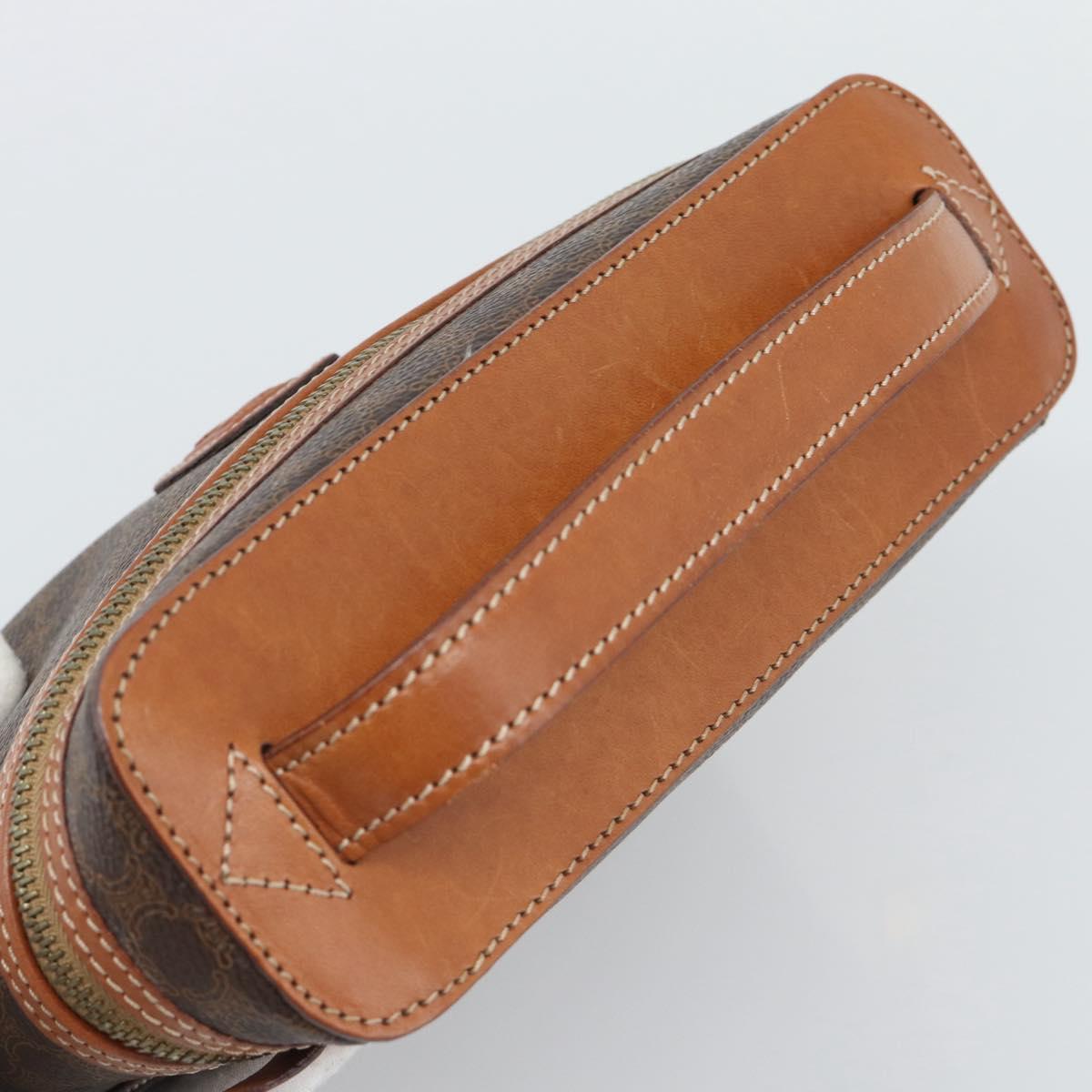 CELINE Macadam Vanity Cosmetic Pouch PVC Leather Brown Gold Tone Auth ep15416