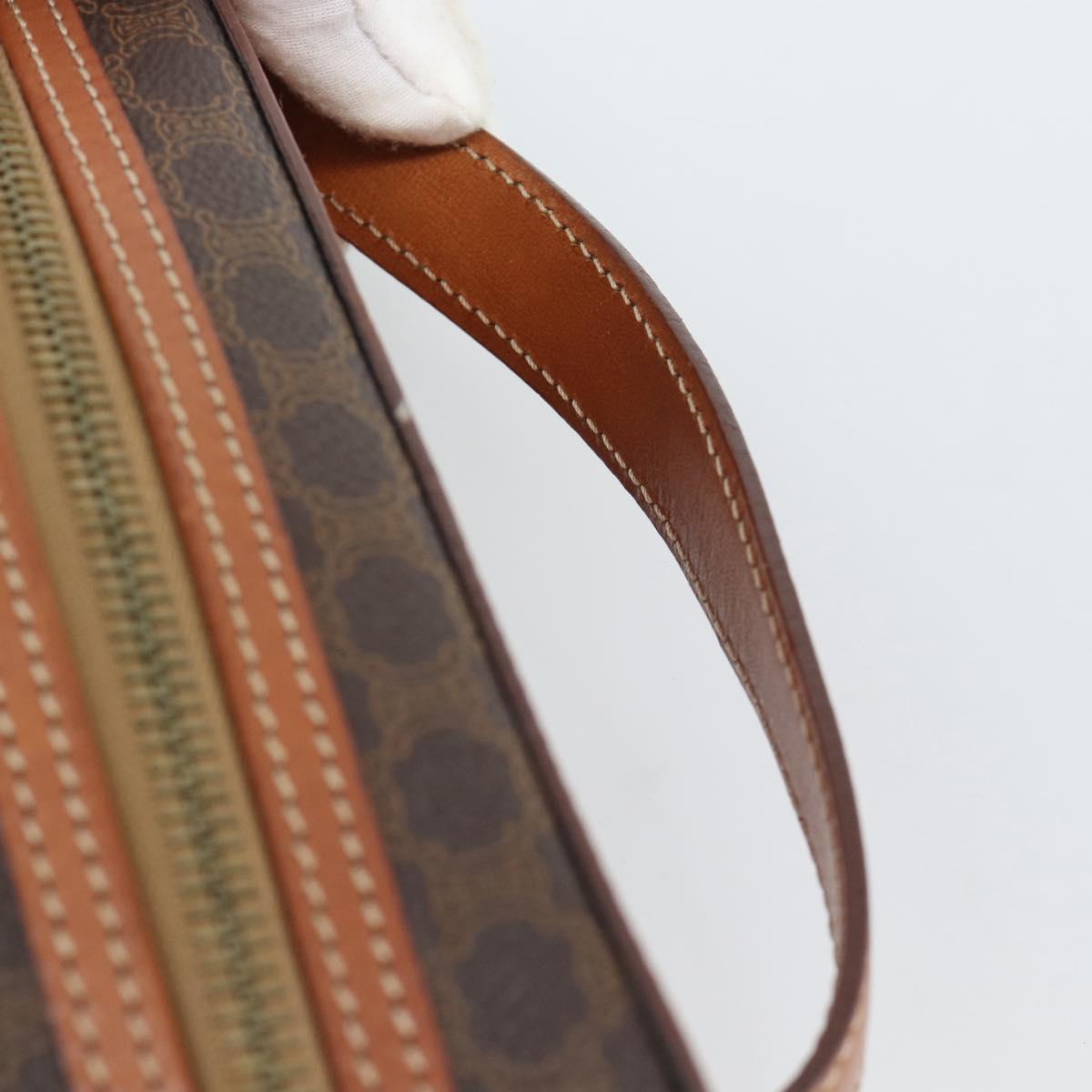 CELINE Macadam Vanity Cosmetic Pouch PVC Leather Brown Gold Tone Auth ep15416