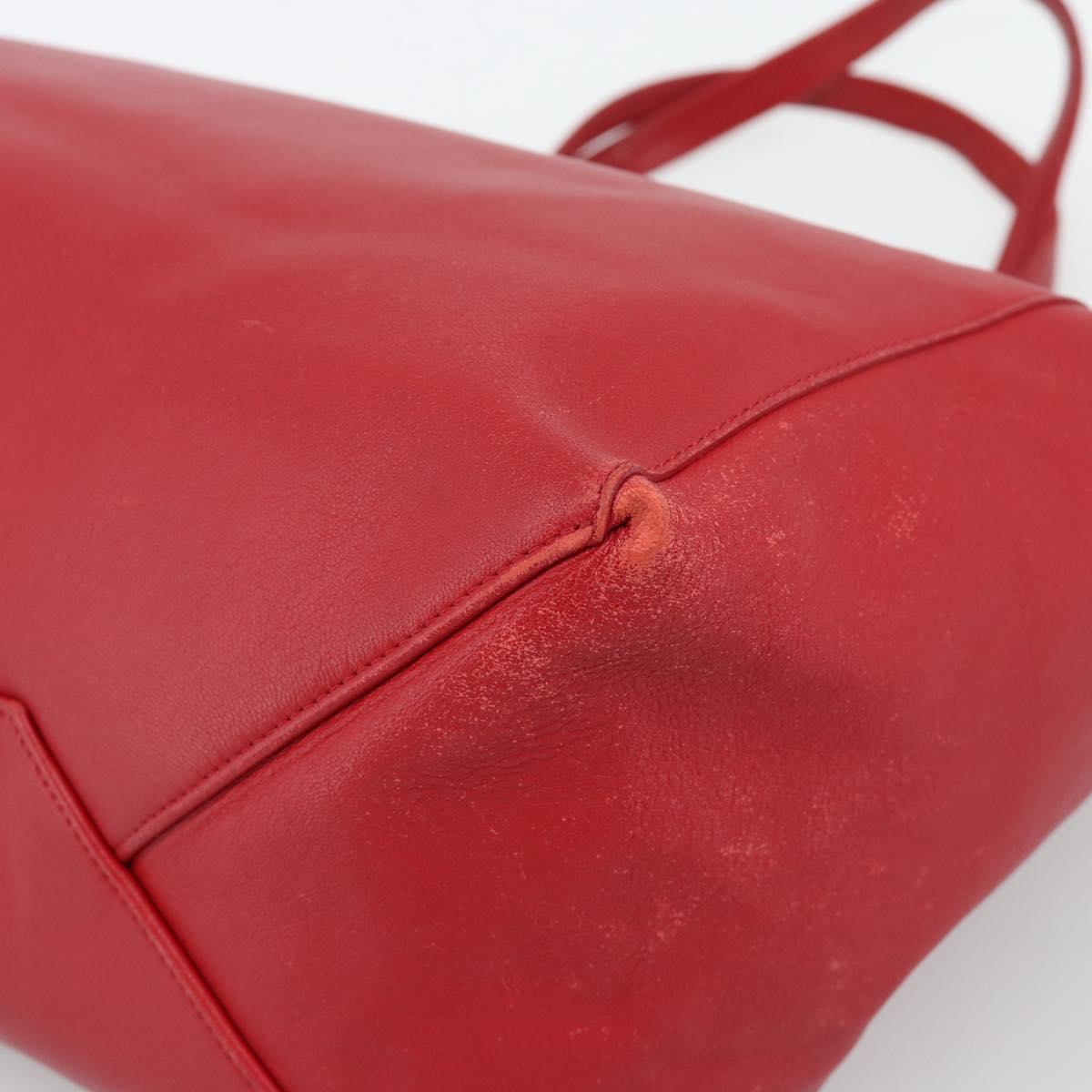 CELINE Horizontal Cabas Tote Bag Leather Red Gold Tone Auth ep15417