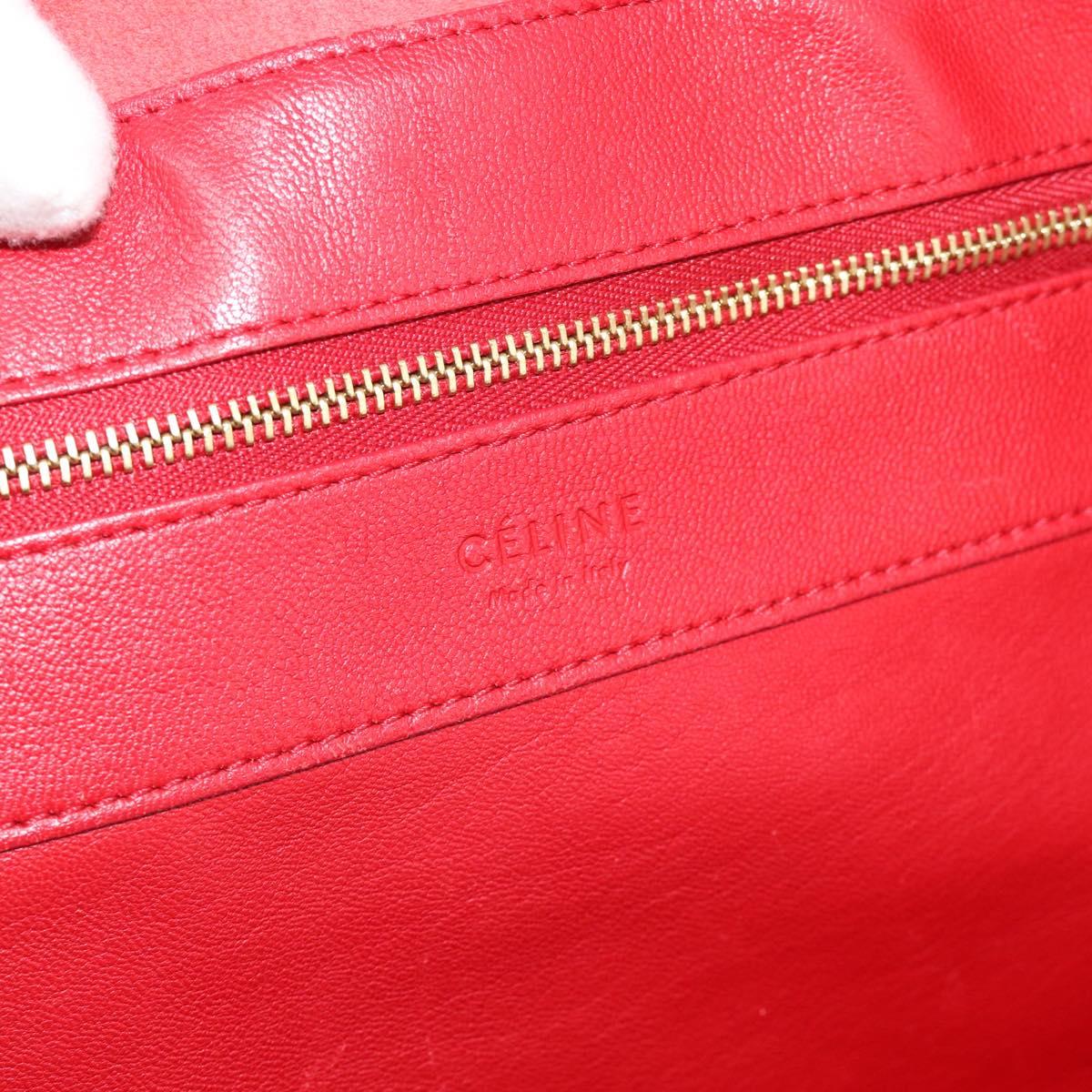 CELINE Horizontal Cabas Tote Bag Leather Red Gold Tone Auth ep15417