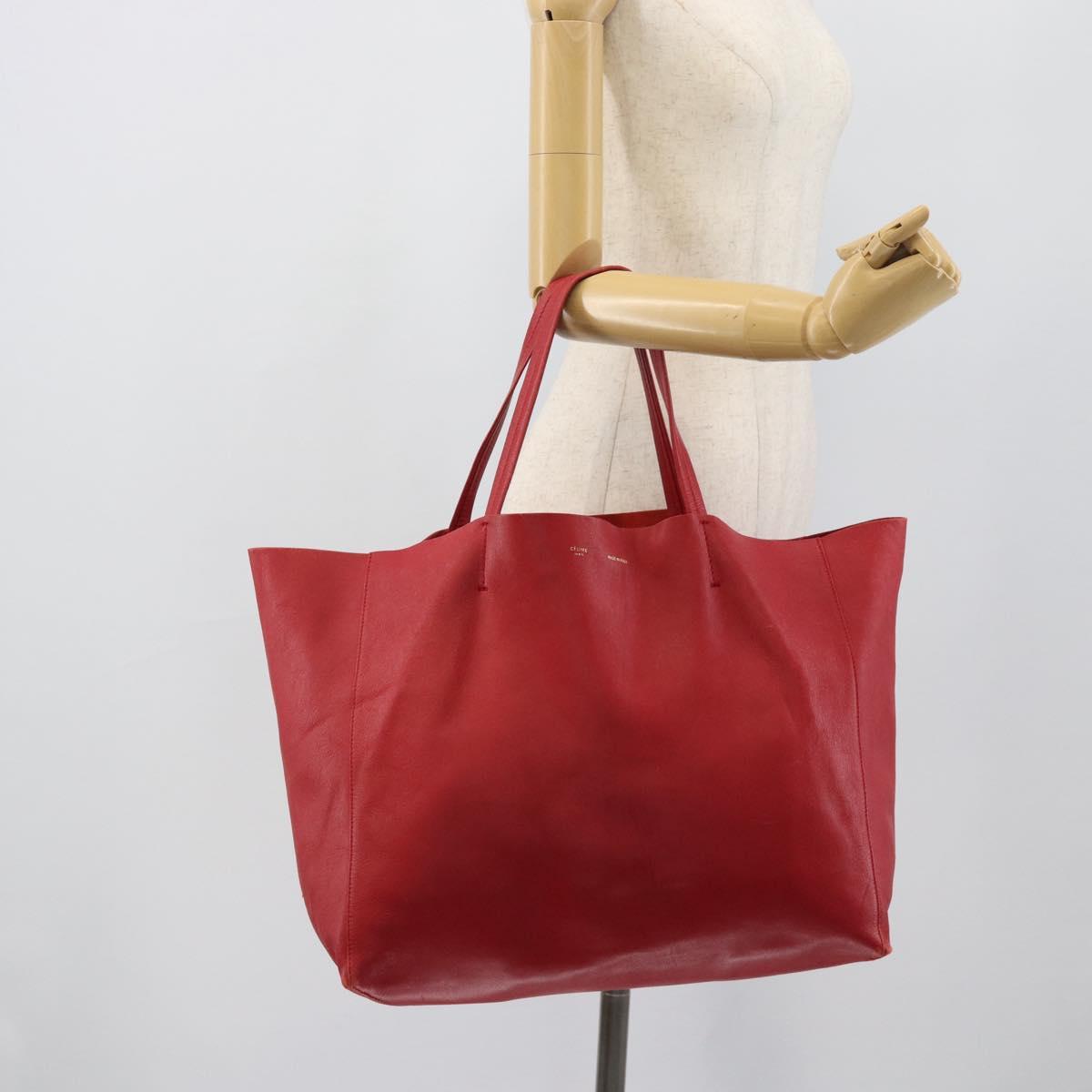 CELINE Horizontal Cabas Tote Bag Leather Red Gold Tone Auth ep15417