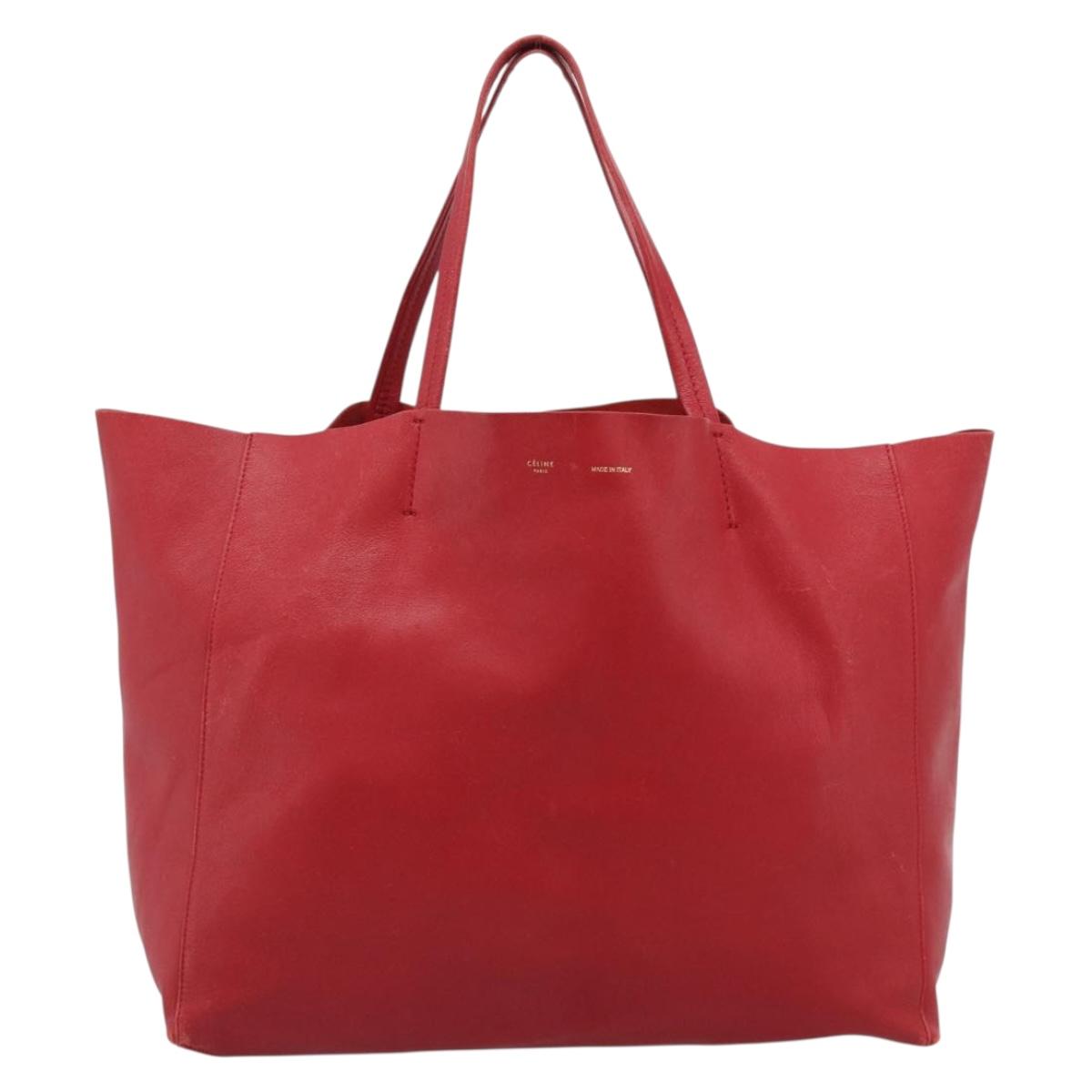 CELINE Horizontal Cabas Tote Bag Leather Red Gold Tone Auth ep15417