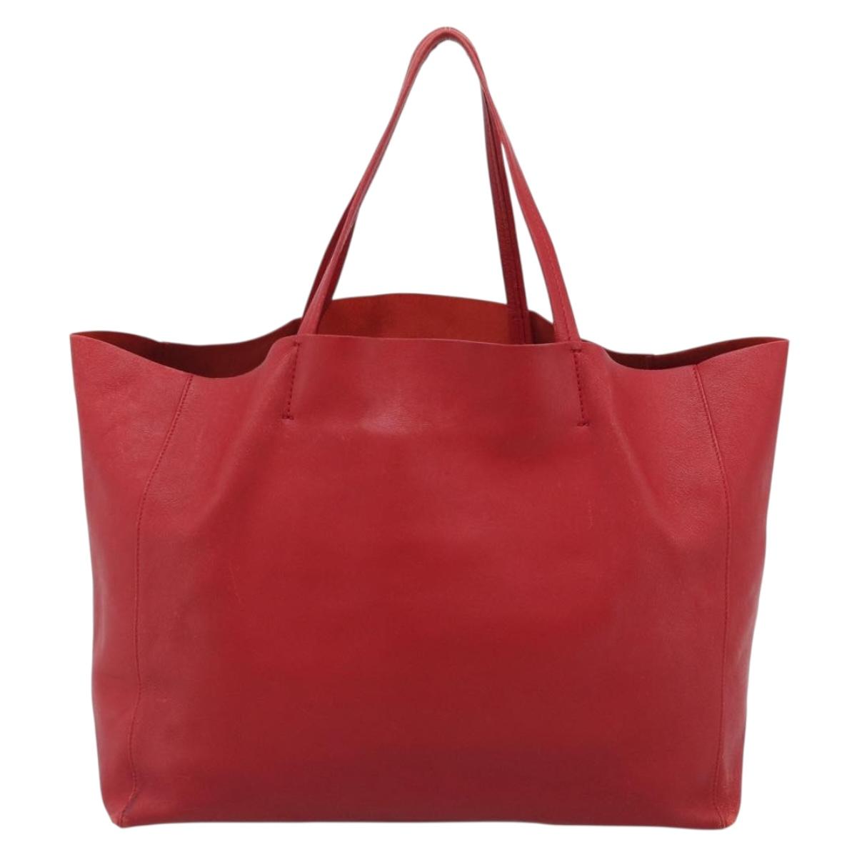 CELINE Horizontal Cabas Tote Bag Leather Red Gold Tone Auth ep15417