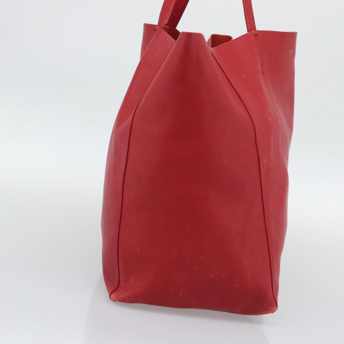 CELINE Horizontal Cabas Tote Bag Leather Red Gold Tone Auth ep15417