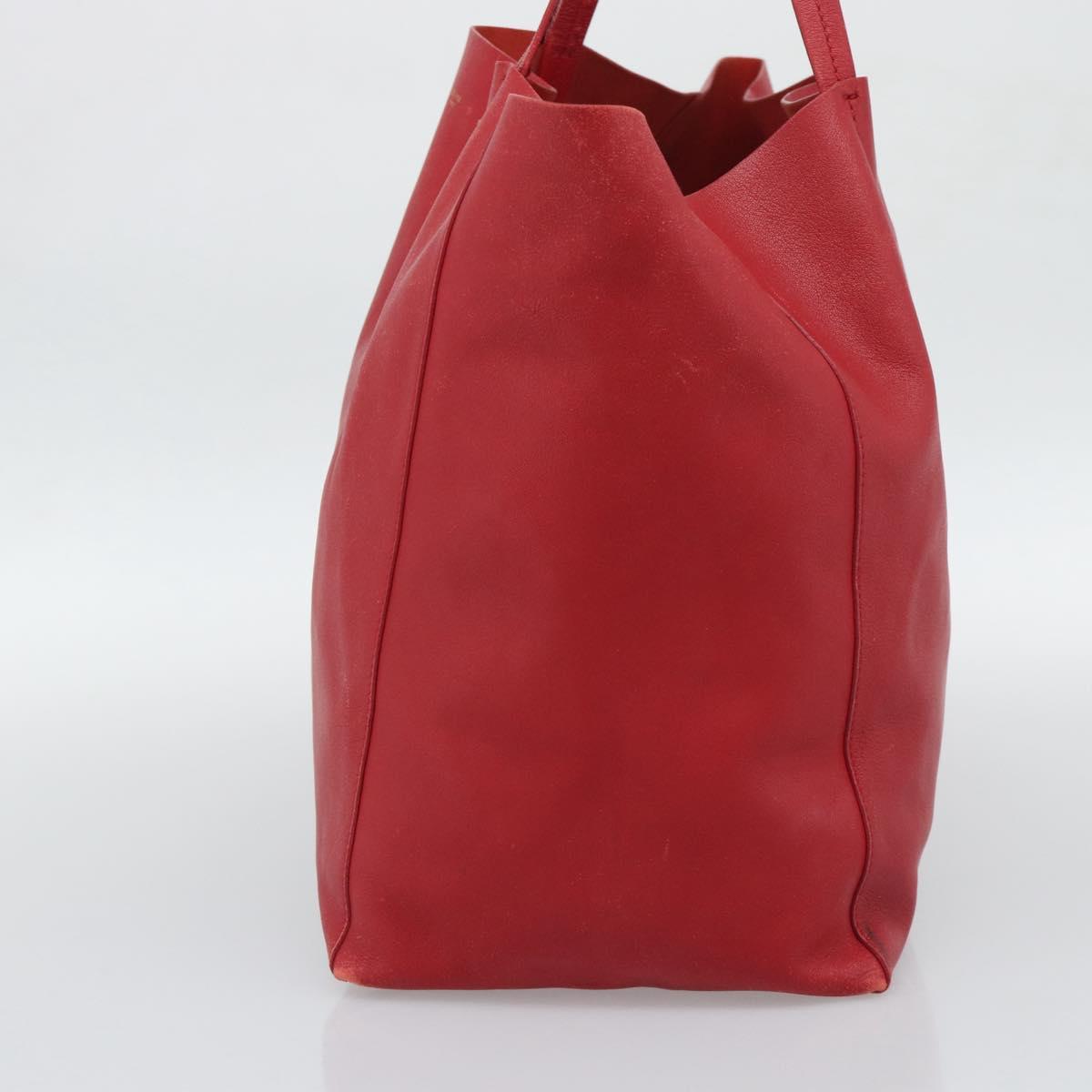 CELINE Horizontal Cabas Tote Bag Leather Red Gold Tone Auth ep15417