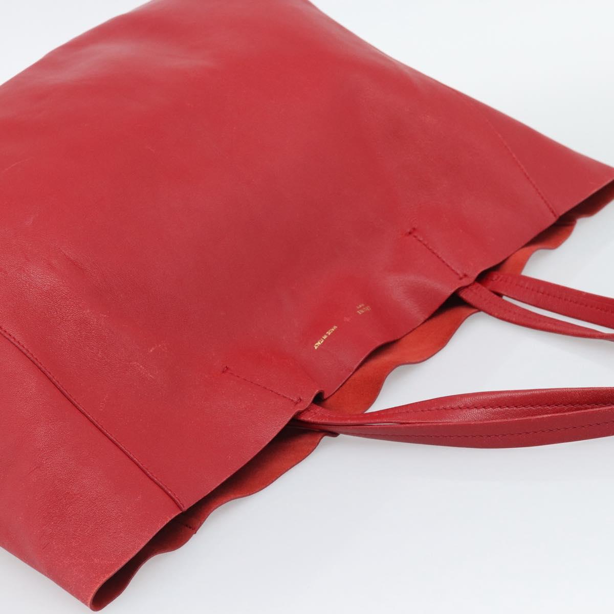 CELINE Horizontal Cabas Tote Bag Leather Red Gold Tone Auth ep15417