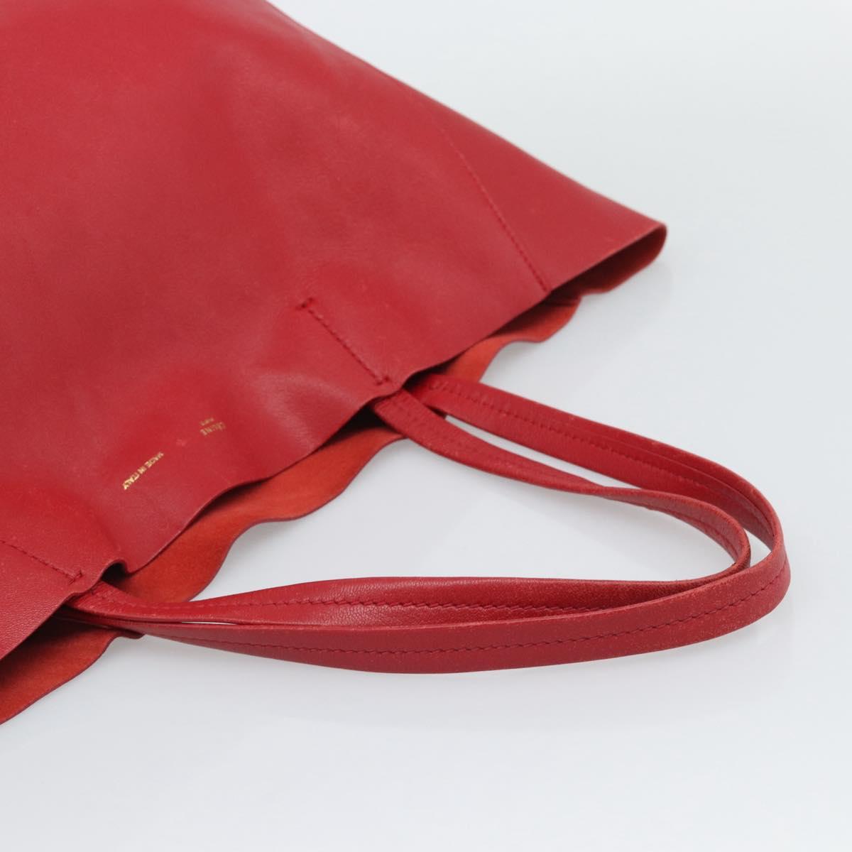CELINE Horizontal Cabas Tote Bag Leather Red Gold Tone Auth ep15417
