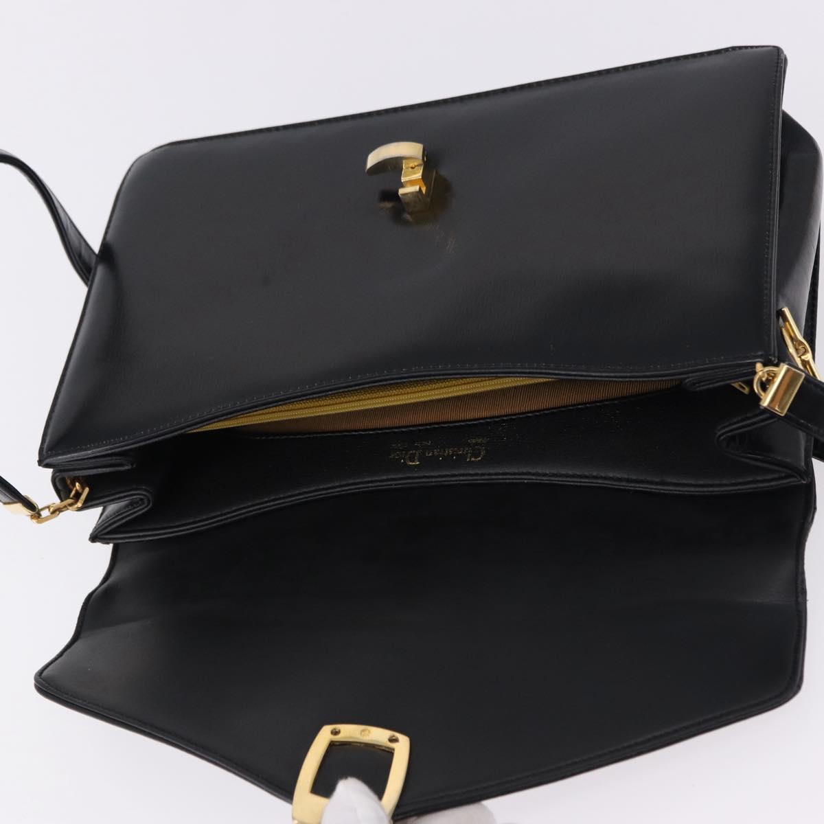 Christian Dior Shoulder Bag Leather Black Gold Tone Auth ep15419