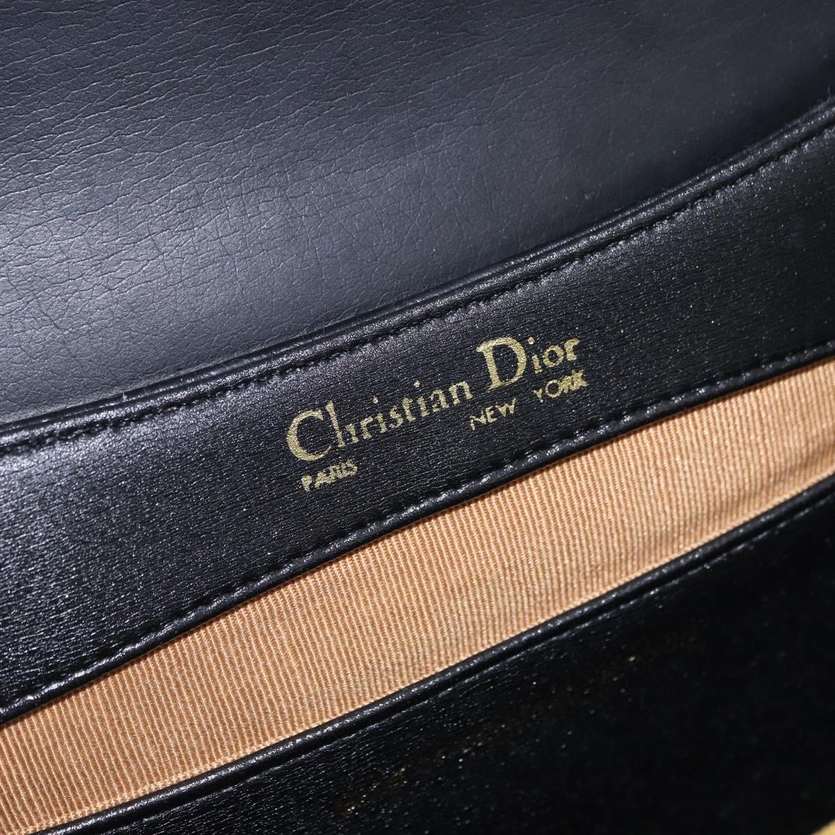 Christian Dior Shoulder Bag Leather Black Gold Tone Auth ep15419