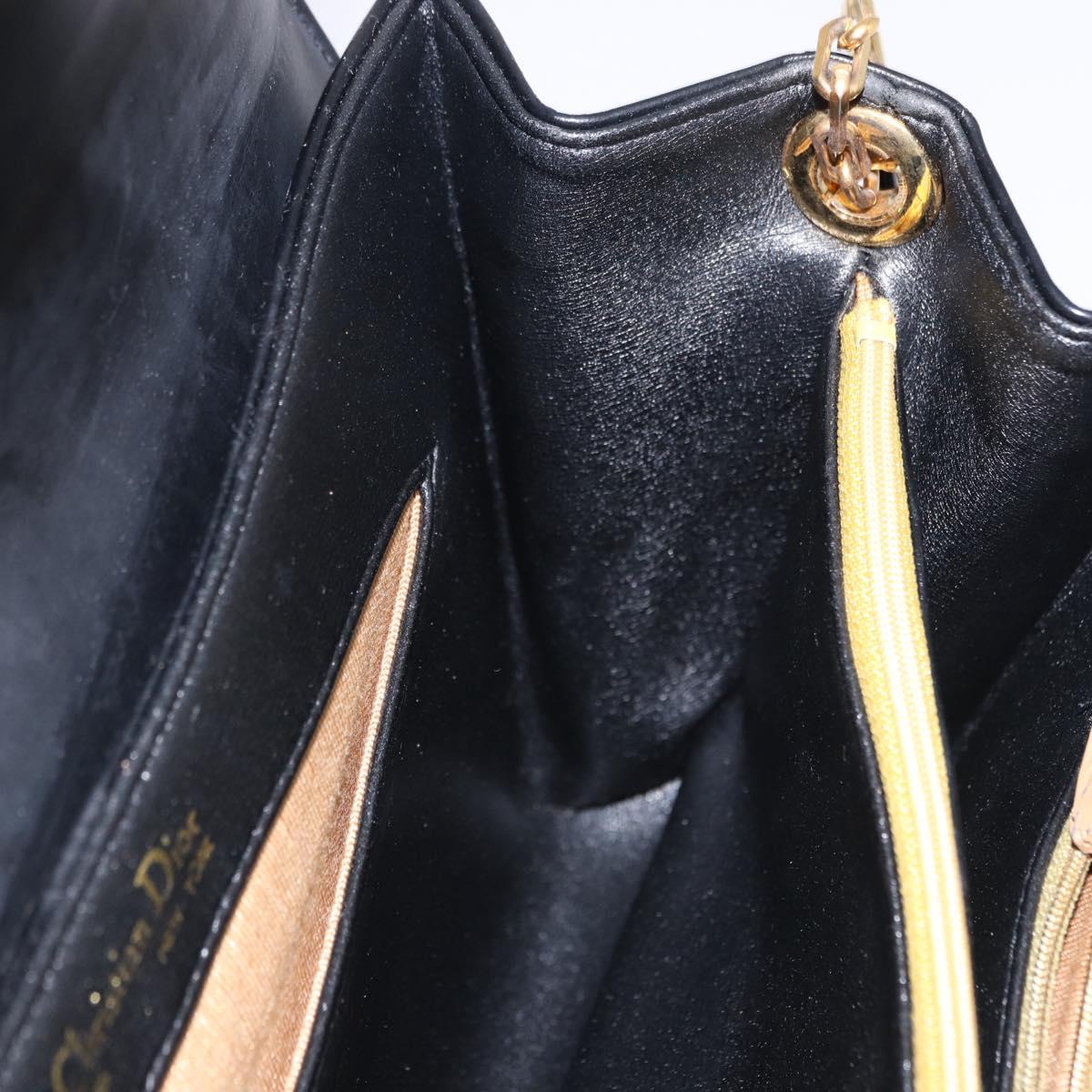 Christian Dior Shoulder Bag Leather Black Gold Tone Auth ep15419