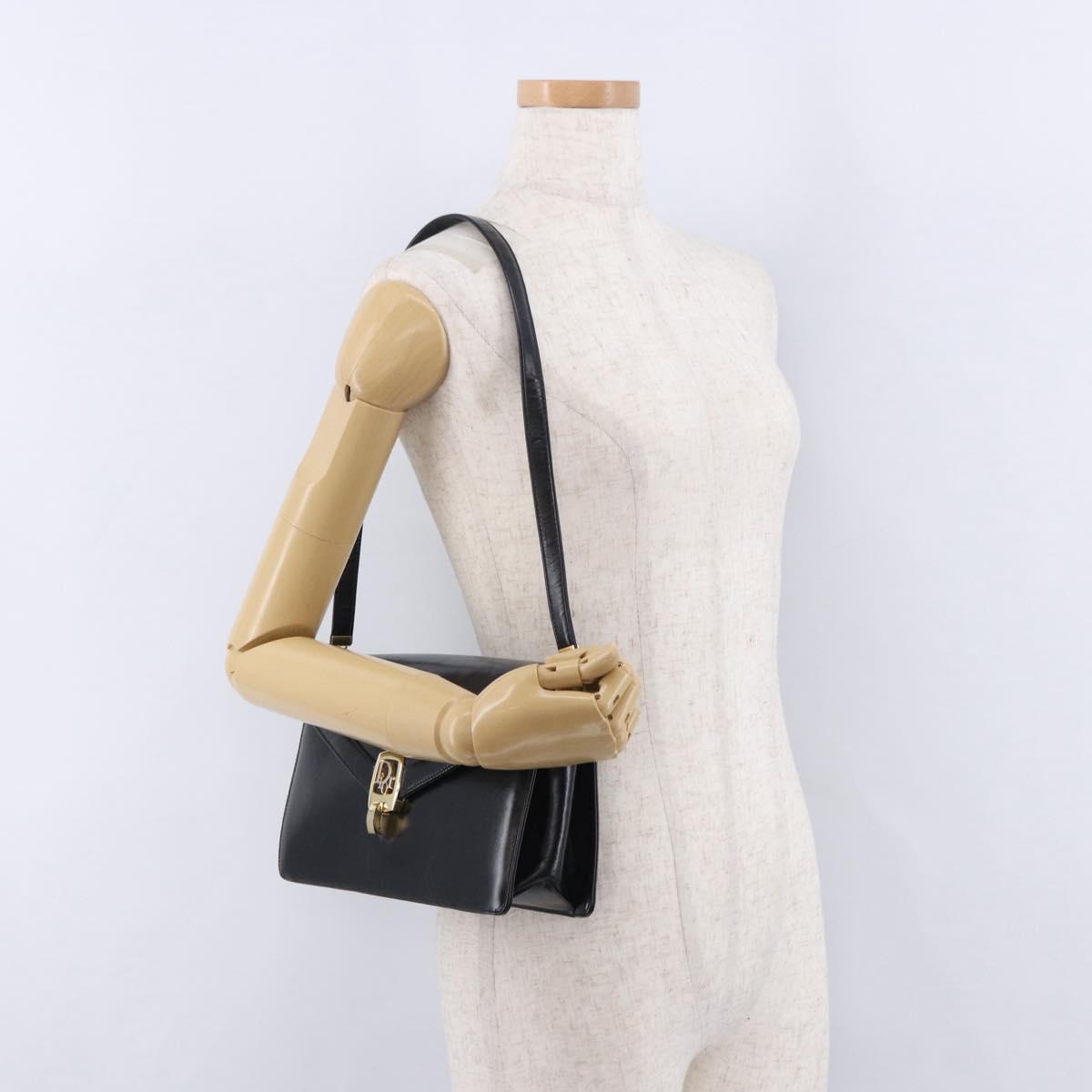 Christian Dior Shoulder Bag Leather Black Gold Tone Auth ep15419