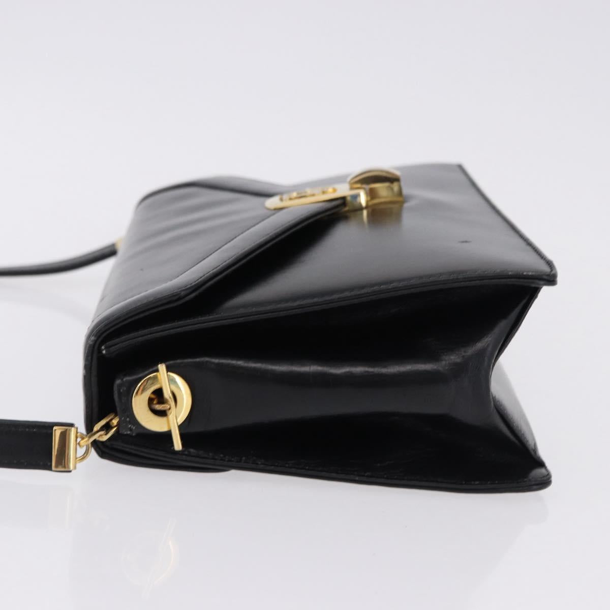 Christian Dior Shoulder Bag Leather Black Gold Tone Auth ep15419