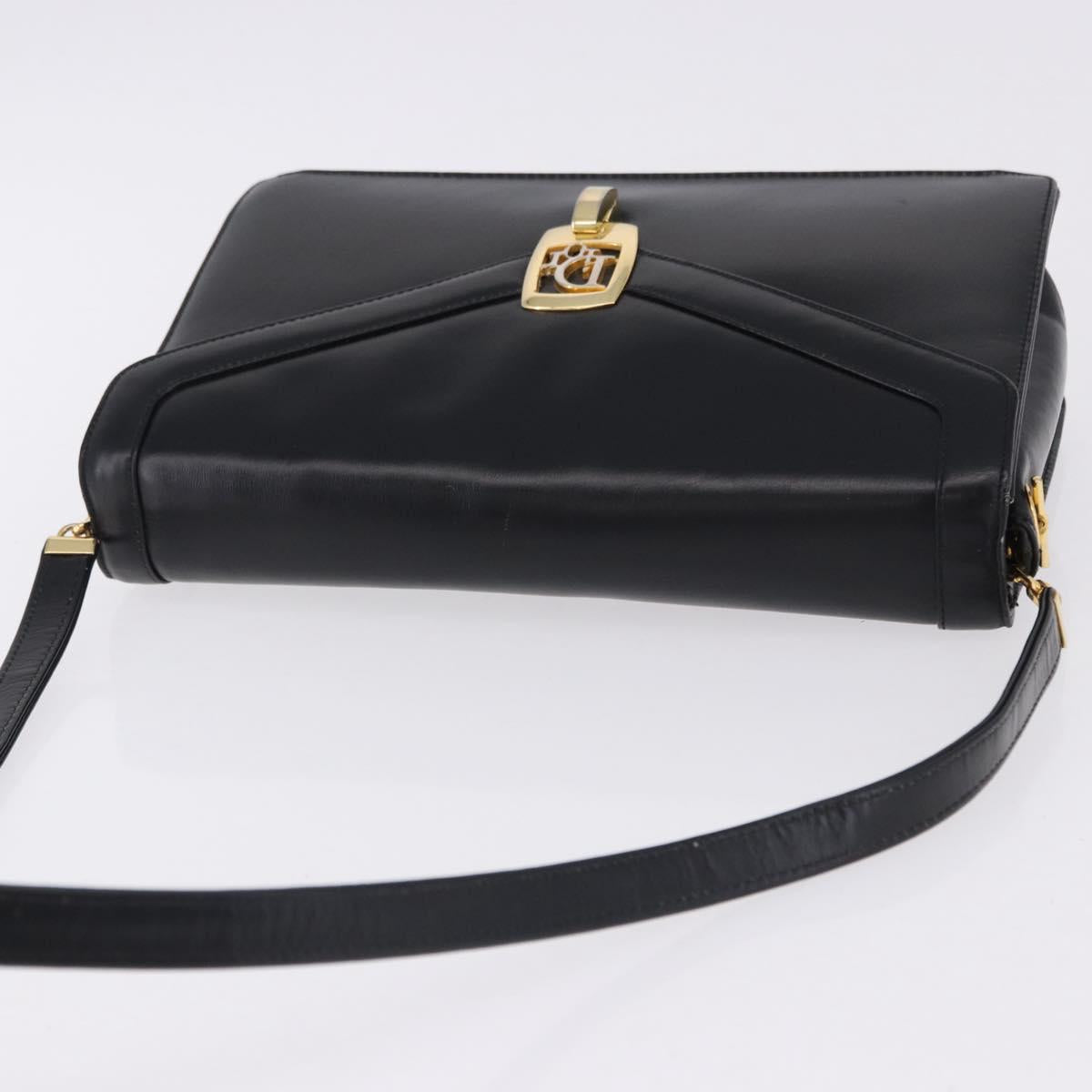 Christian Dior Shoulder Bag Leather Black Gold Tone Auth ep15419