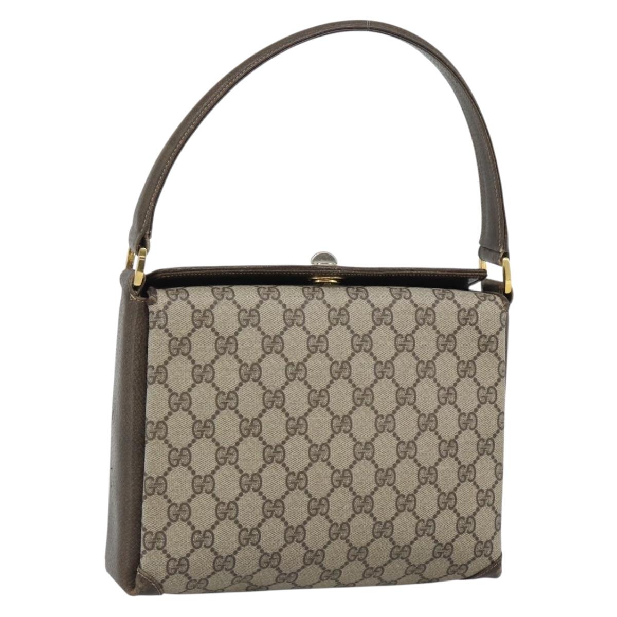 GUCCI GG Supreme Hand Bag PVC Leather Beige Gold Tone 001 085 1368 Auth ep15420