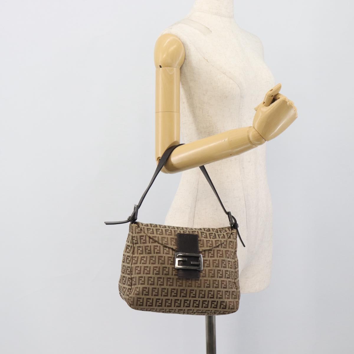 FENDI Zucchino Canvas Mamma Baguette Bag Beige Silver 8BR004 Auth ep15424V