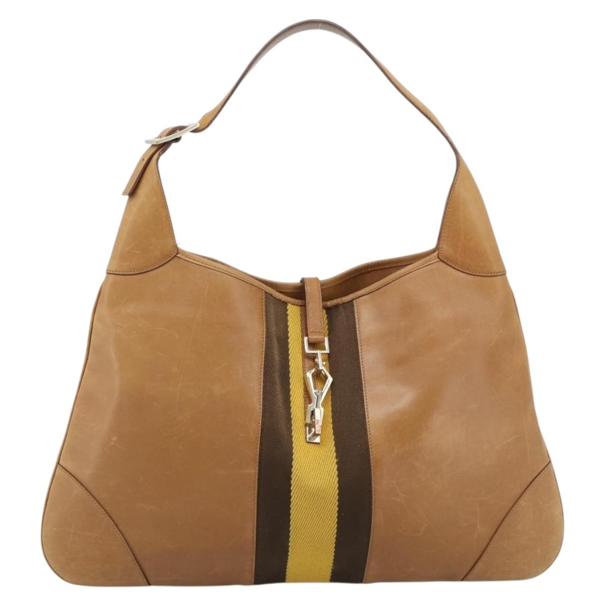 GUCCI Jackie Hand Bag Leather Beige Gold Tone 001 4312 Auth ep15425
