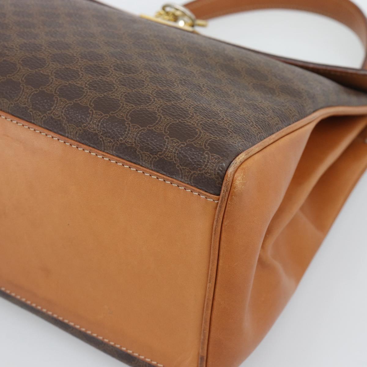 CELINE Macadam Hand Bag PVC Leather Brown Gold Tone Auth ep15431