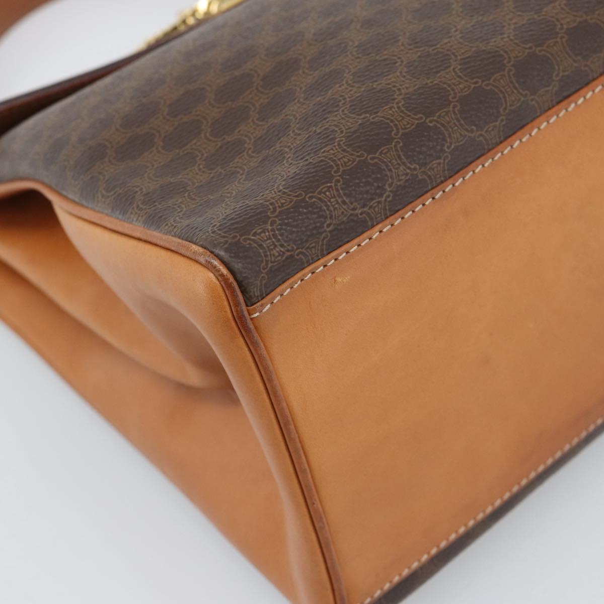 CELINE Macadam Hand Bag PVC Leather Brown Gold Tone Auth ep15431