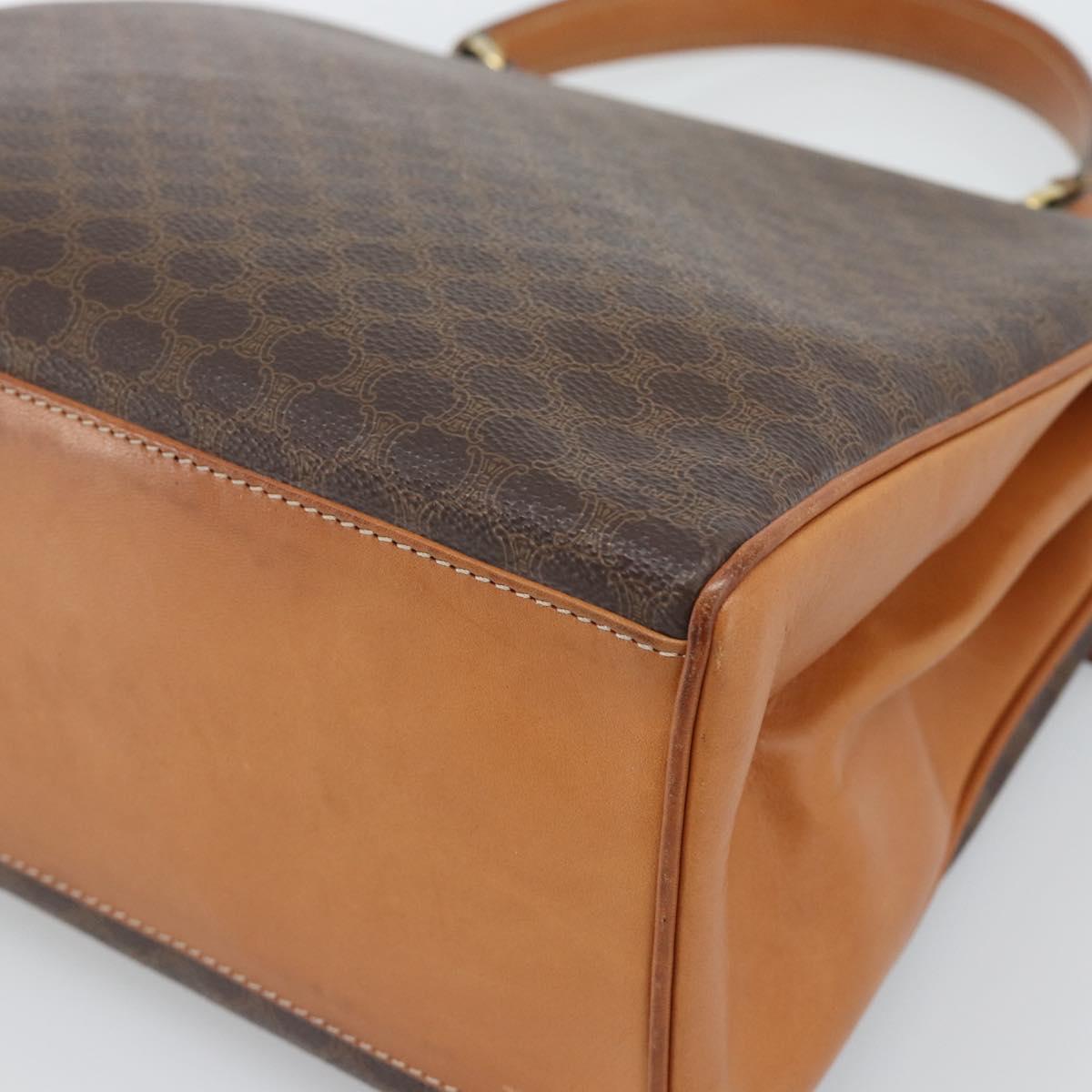 CELINE Macadam Hand Bag PVC Leather Brown Gold Tone Auth ep15431