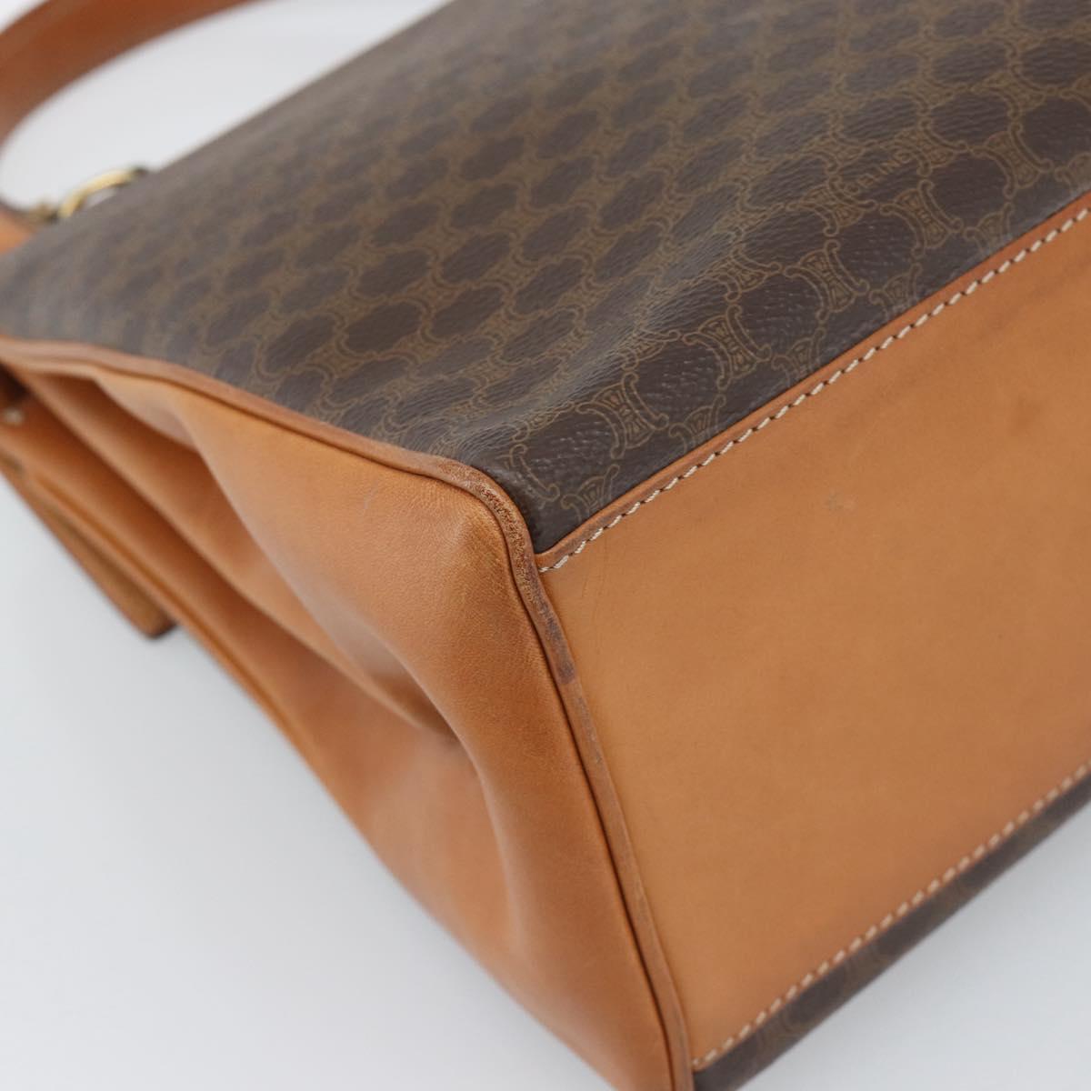CELINE Macadam Hand Bag PVC Leather Brown Gold Tone Auth ep15431