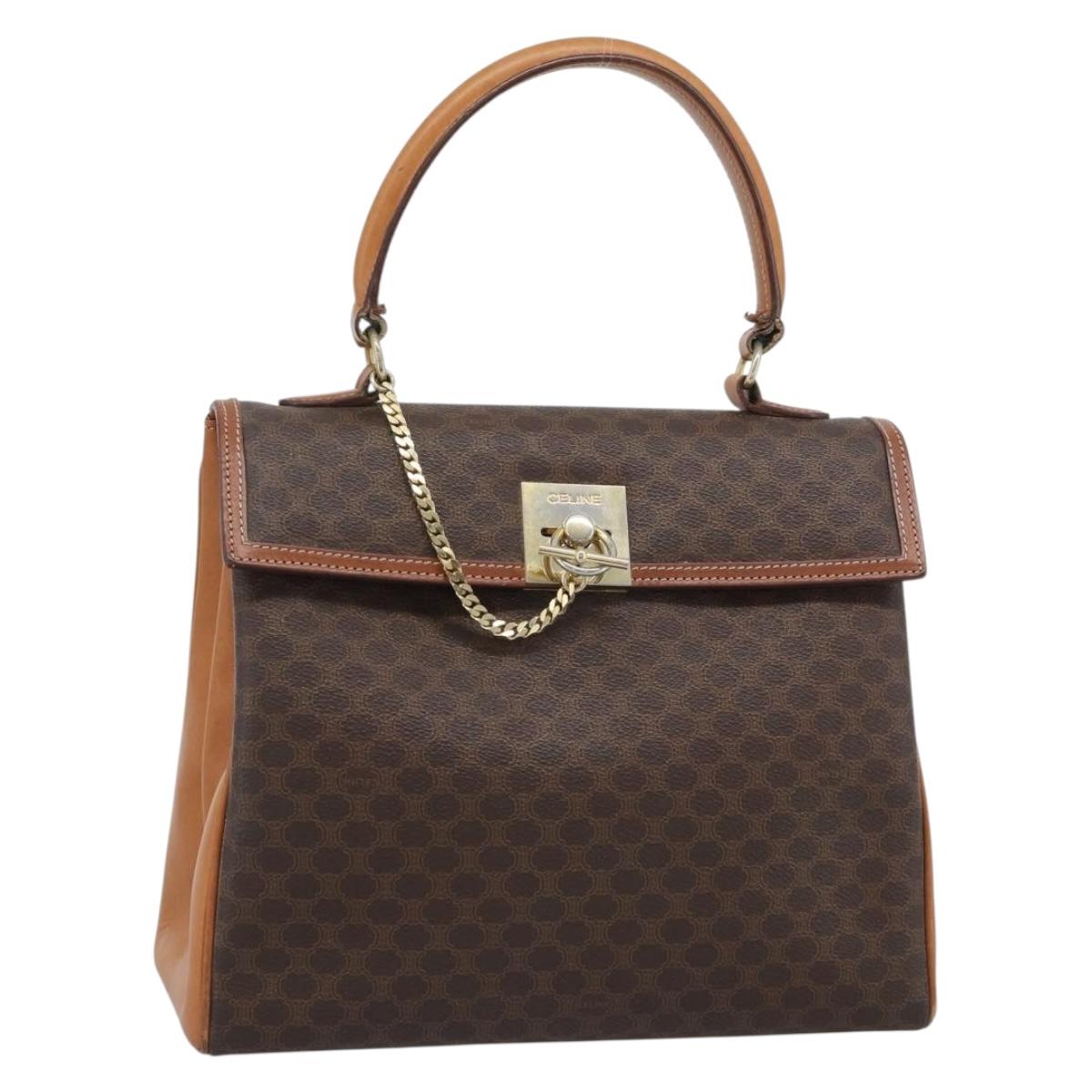CELINE Macadam Hand Bag PVC Leather Brown Gold Tone Auth ep15431