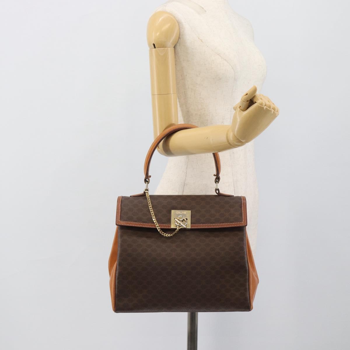 CELINE Macadam Hand Bag PVC Leather Brown Gold Tone Auth ep15431