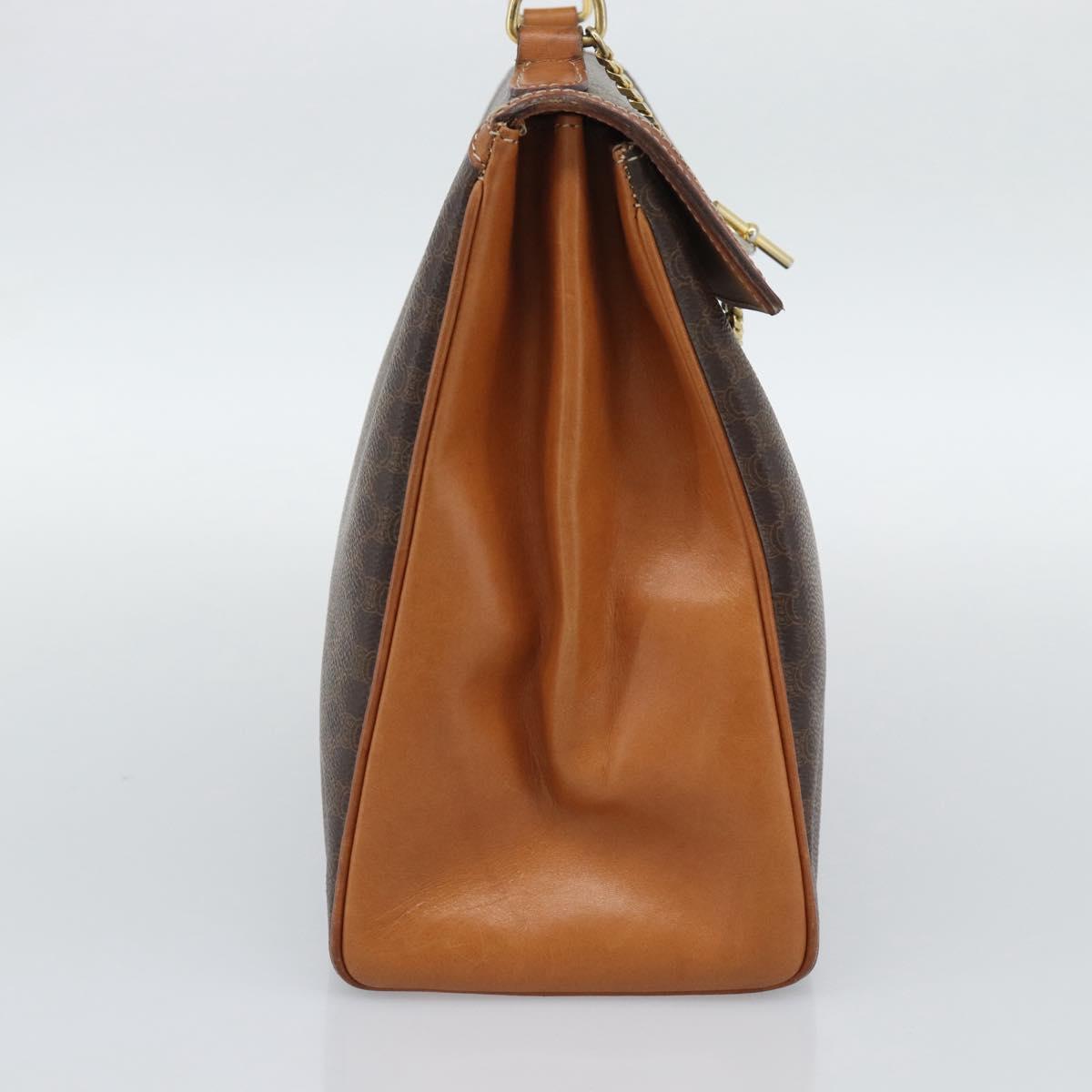 CELINE Macadam Hand Bag PVC Leather Brown Gold Tone Auth ep15431