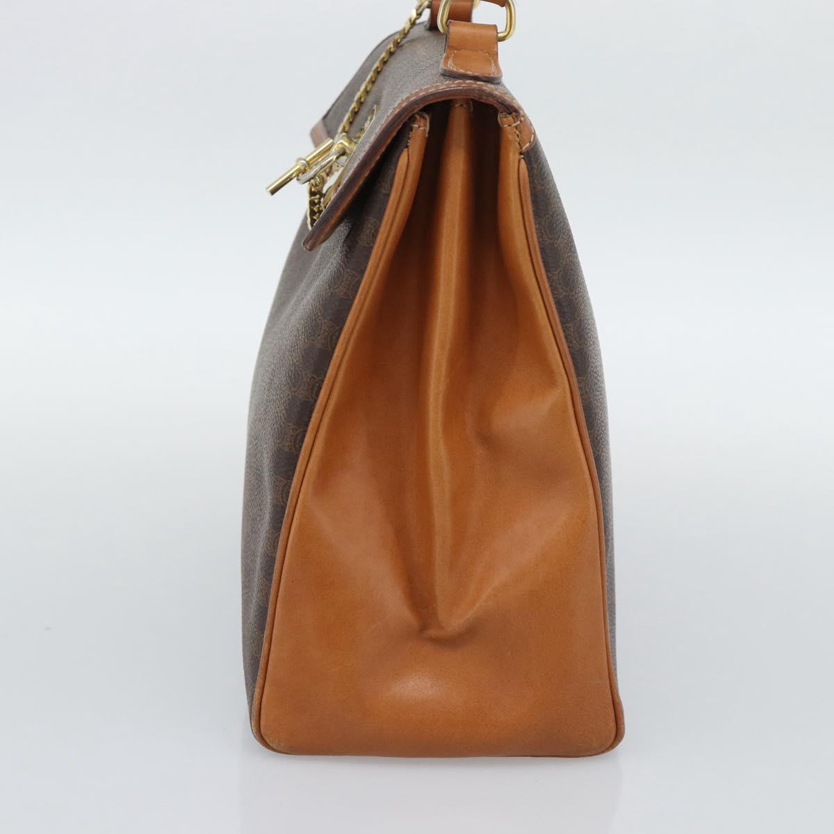 CELINE Macadam Hand Bag PVC Leather Brown Gold Tone Auth ep15431