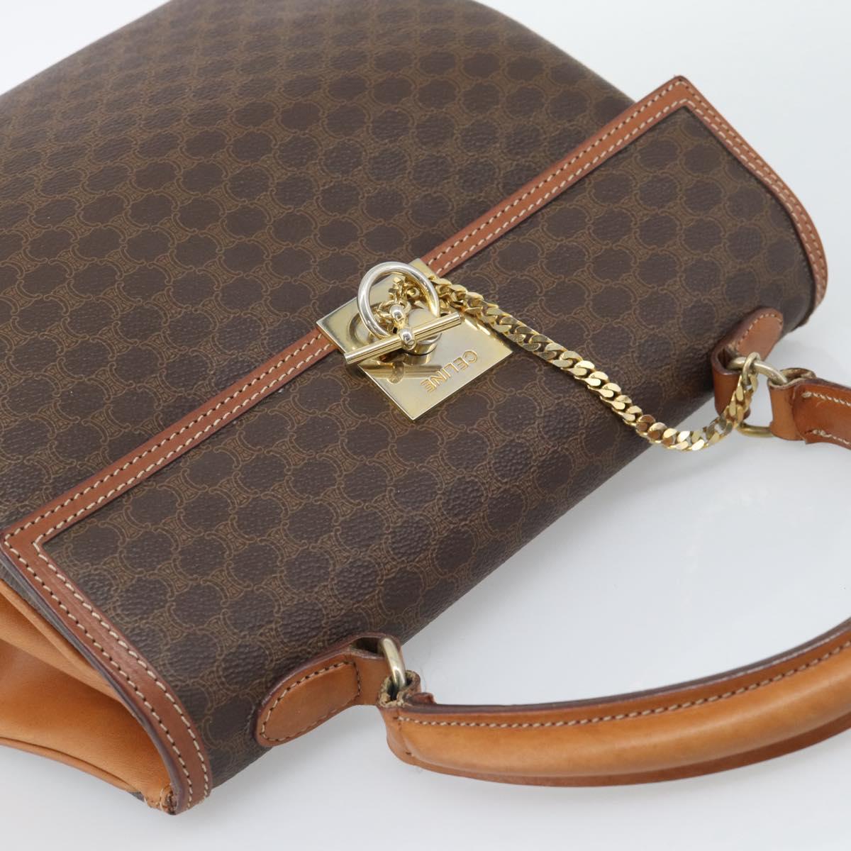 CELINE Macadam Hand Bag PVC Leather Brown Gold Tone Auth ep15431