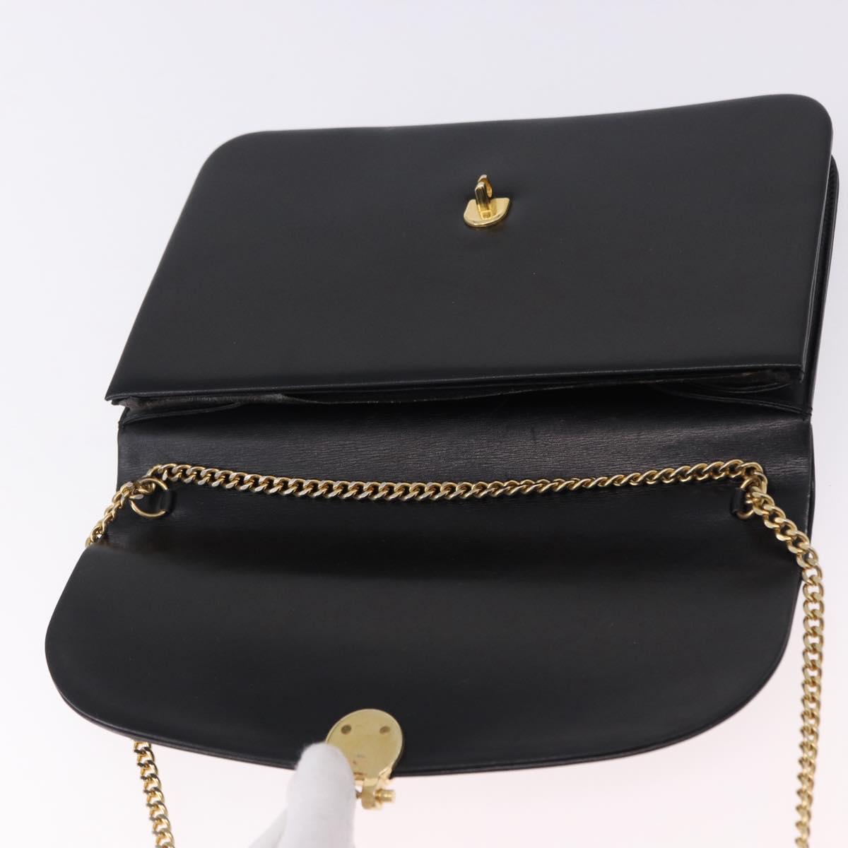 Christian Dior Chain Shoulder Bag Leather Black Gold Tone Auth ep15433
