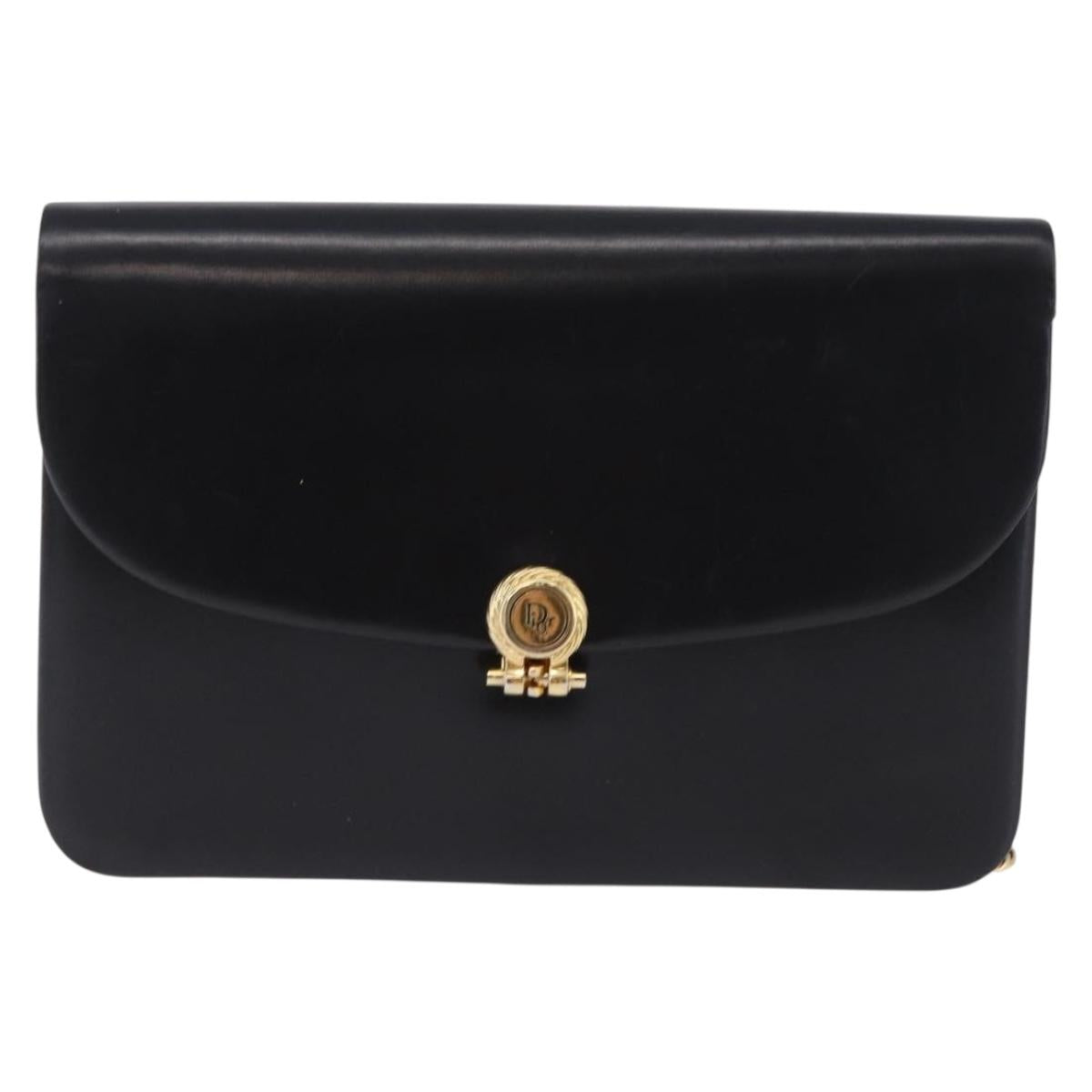 Christian Dior Chain Shoulder Bag Leather Black Gold Tone Auth ep15433
