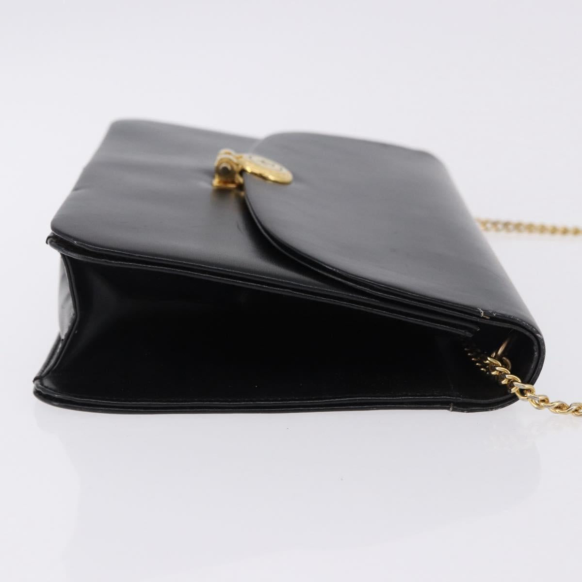 Christian Dior Chain Shoulder Bag Leather Black Gold Tone Auth ep15433