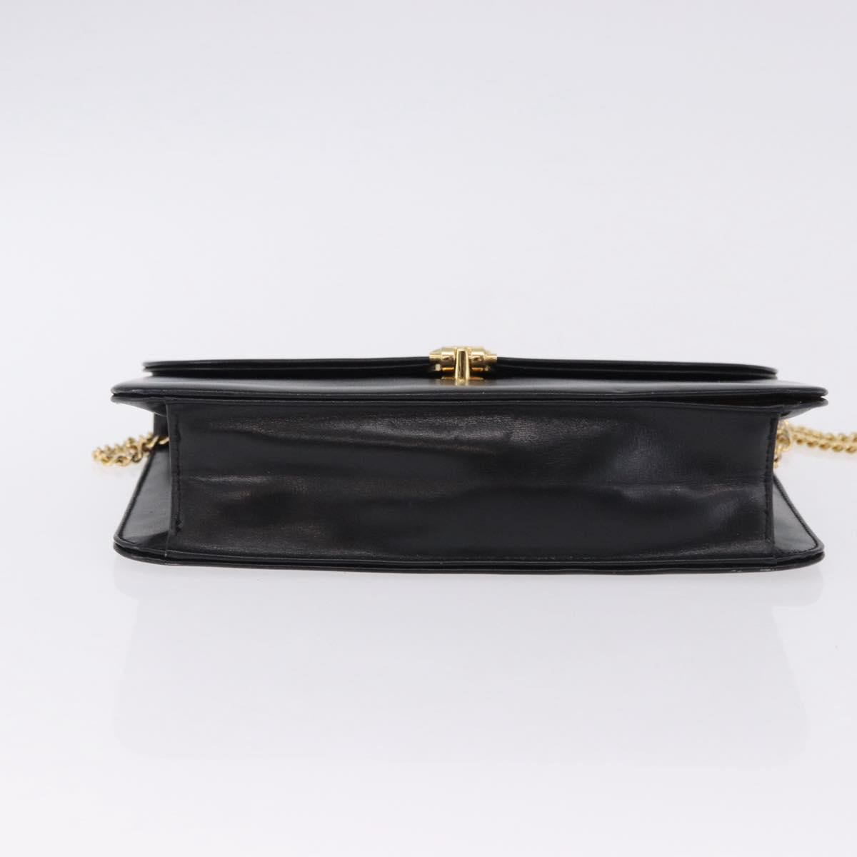 Christian Dior Chain Shoulder Bag Leather Black Gold Tone Auth ep15433