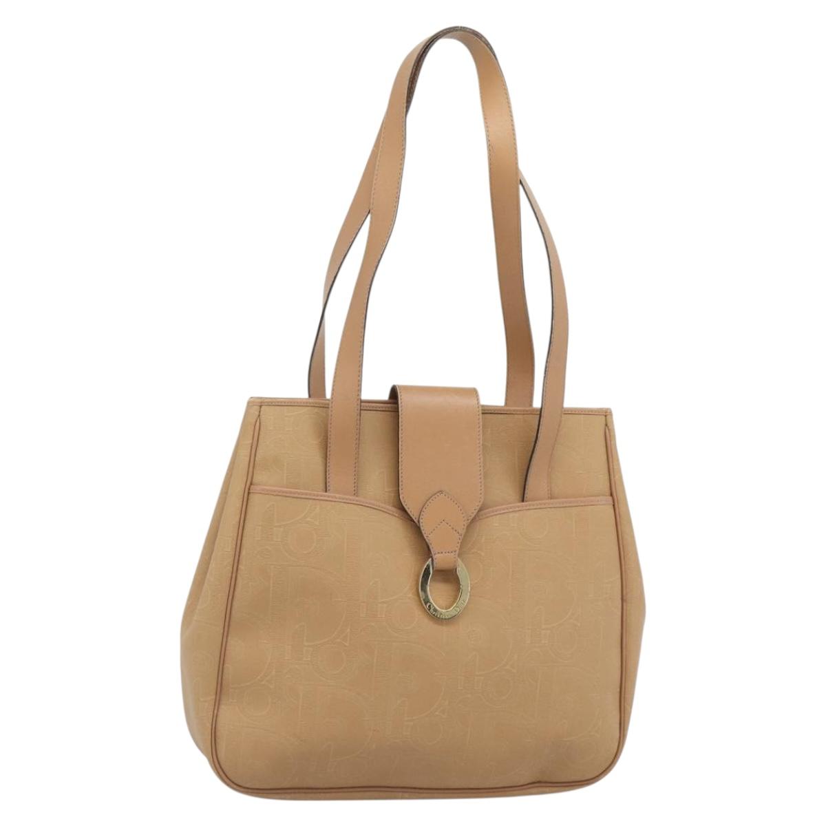 Christian Dior Trotter Tote Bag PVC Leather Beige Gold Tone Auth ep15436