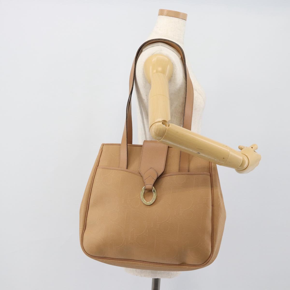 Christian Dior Trotter Tote Bag PVC Leather Beige Gold Tone Auth ep15436