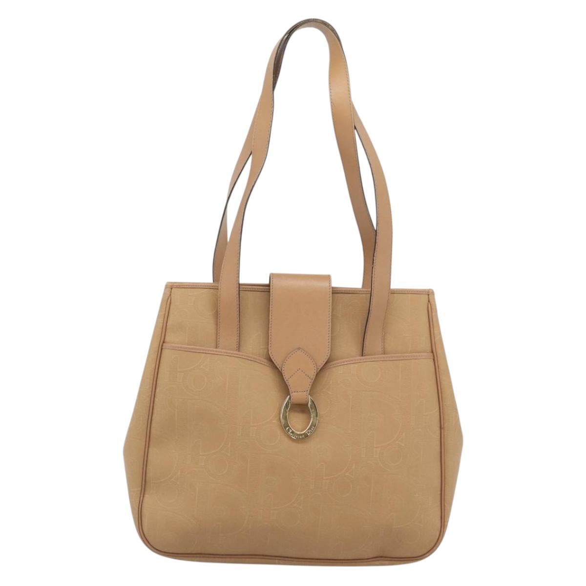 Christian Dior Trotter Tote Bag PVC Leather Beige Gold Tone Auth ep15436