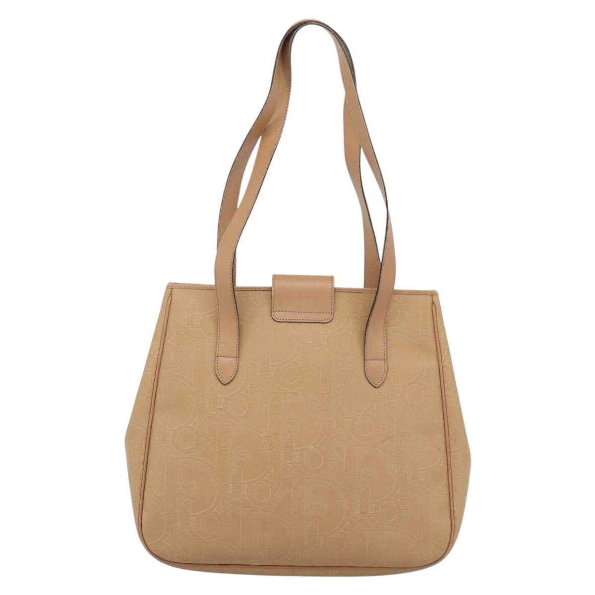 Christian Dior Trotter Tote Bag PVC Leather Beige Gold Tone Auth ep15436